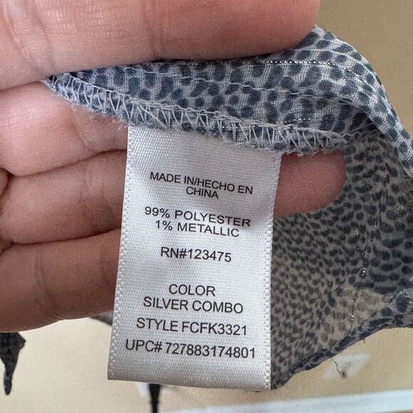 French Connection Shirt Women's Large Gray Spotted Sheer Blouse Short Sleeve - Picture 6 of 11